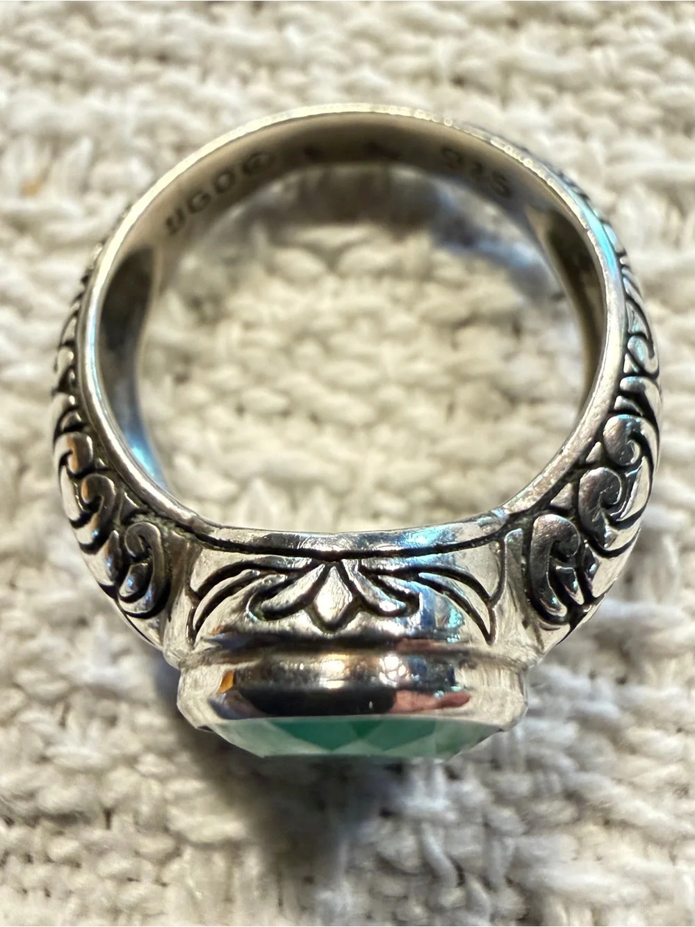 Vintage Sterling Silver Rose Cut Green Chalcedony Janice Girardi Designs Size 10